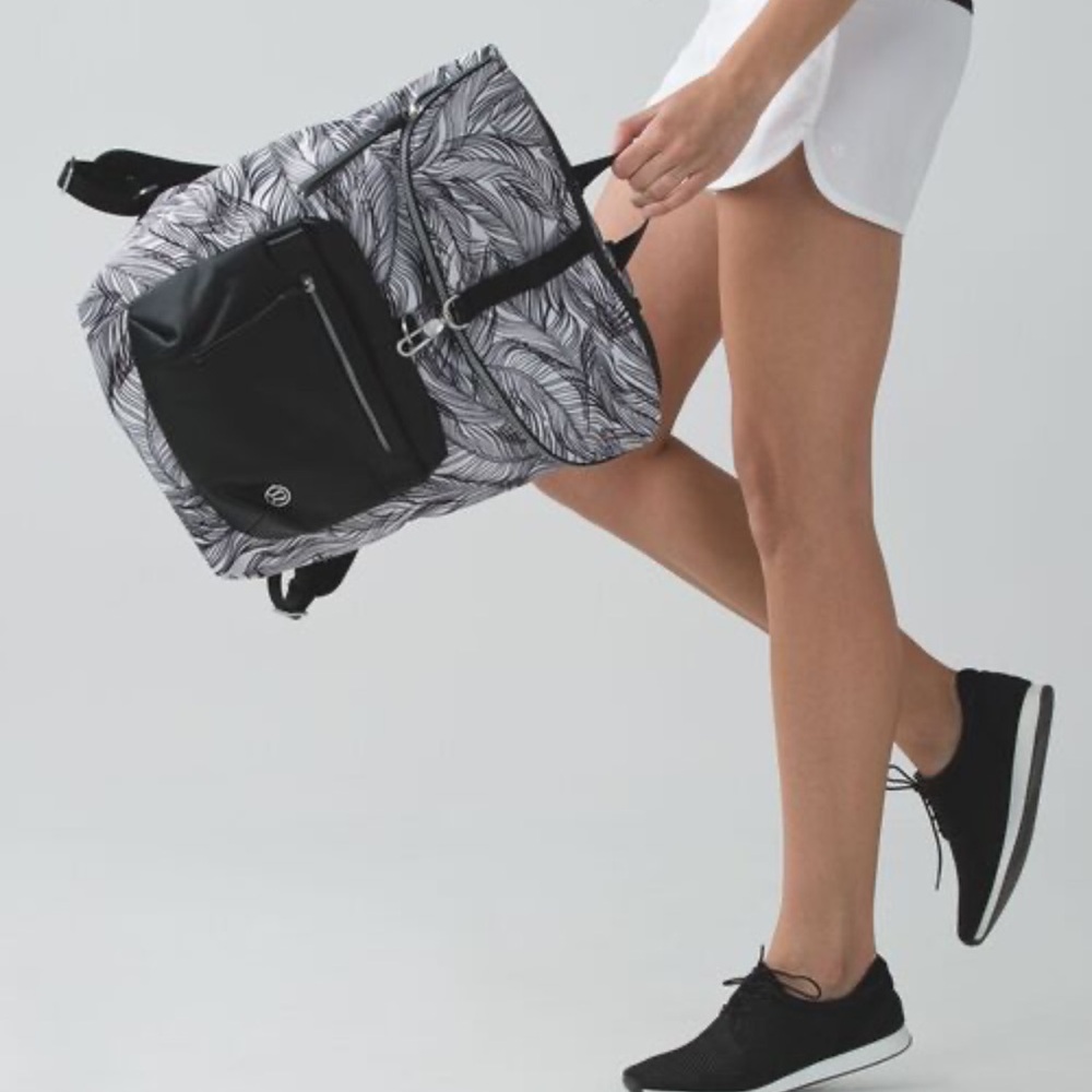 Lululemon Kickin It Sketchy Palms Black and White Backpack - Picture 4 of 15